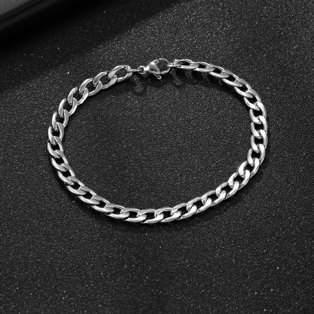 3PCS Fashion Mens Stainless Steel Flat Curb Chain Bracelets 20cm