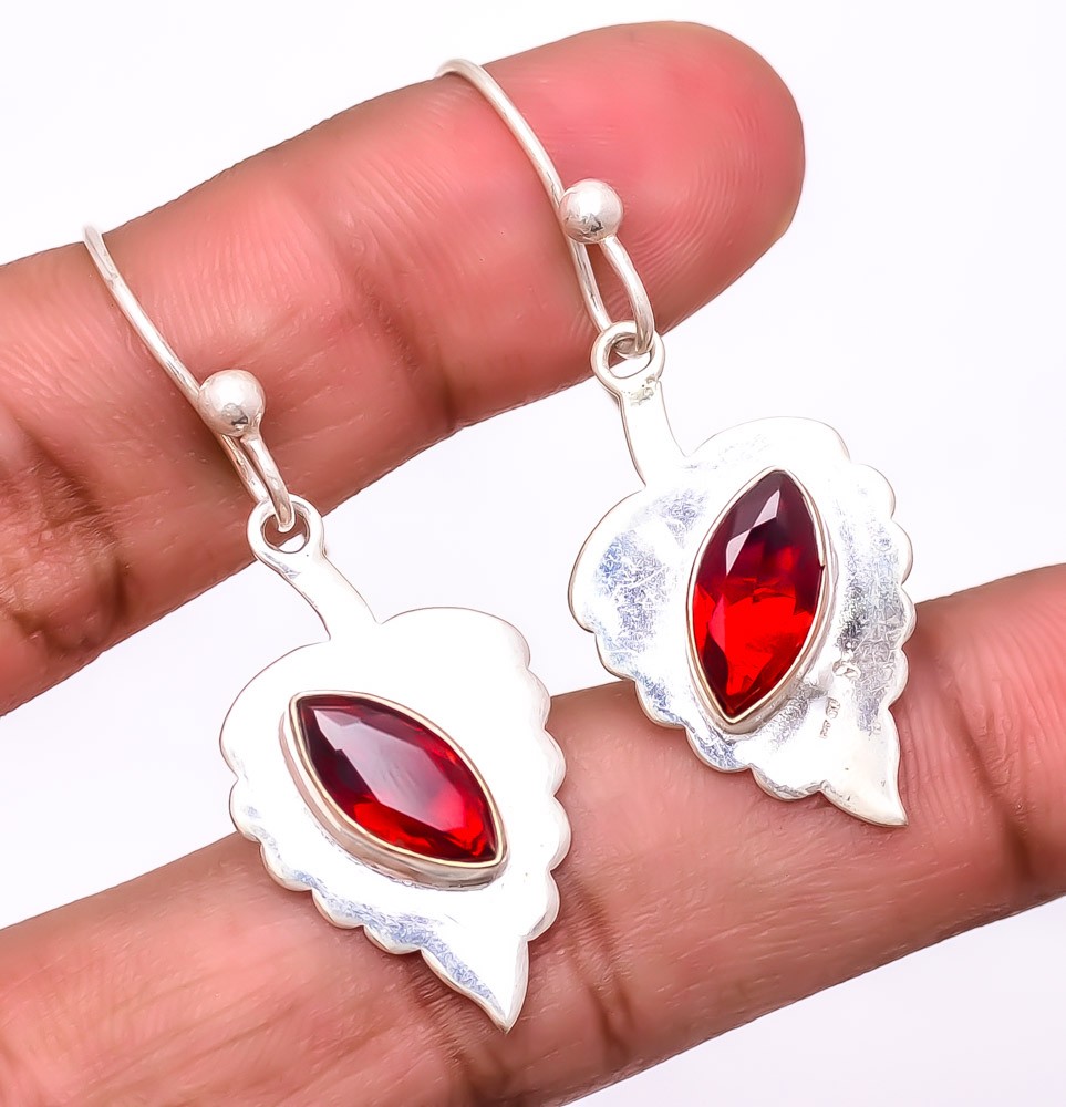 Mozambique Garnet Gemstone 925 Silver Plated Jewelry Earring 1.7″ F2570