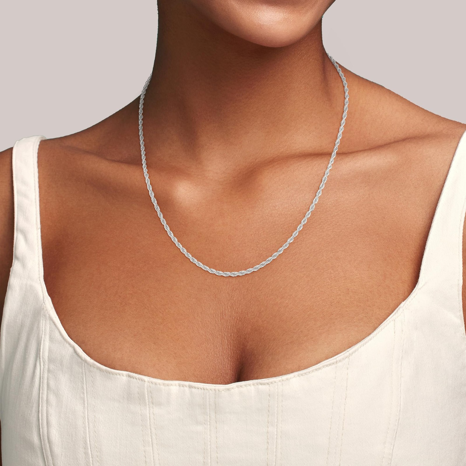 Jewlpire 925 Sterling Silver Chain Necklace For Women 1.5Mm Rope Chains Silver