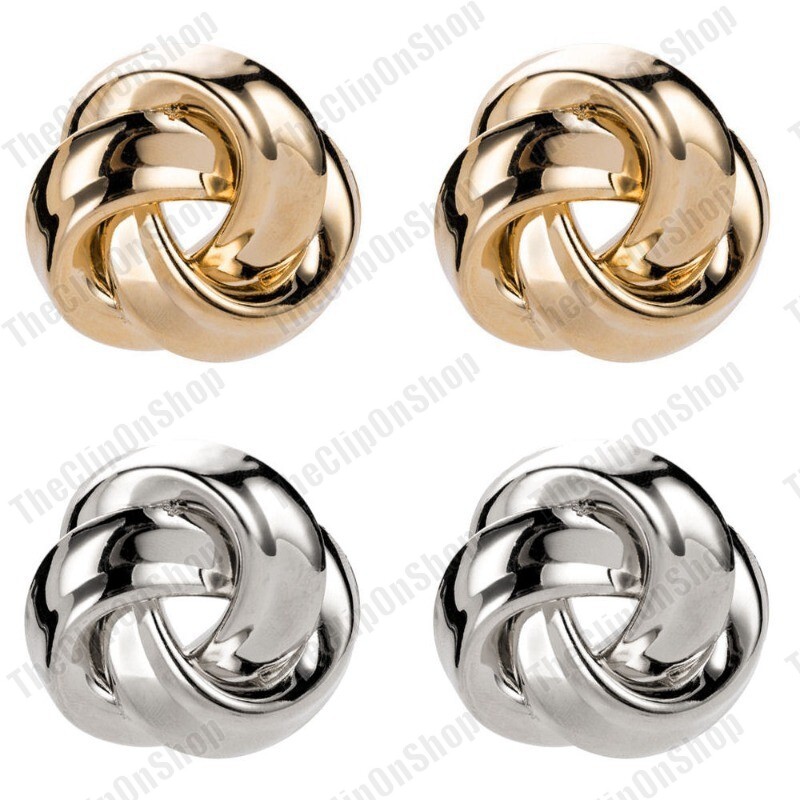 Clips/Studs LARGE 3.5cm BIG KNOT STUD EARRINGS retro GOLD/SILVER TONE metal UK