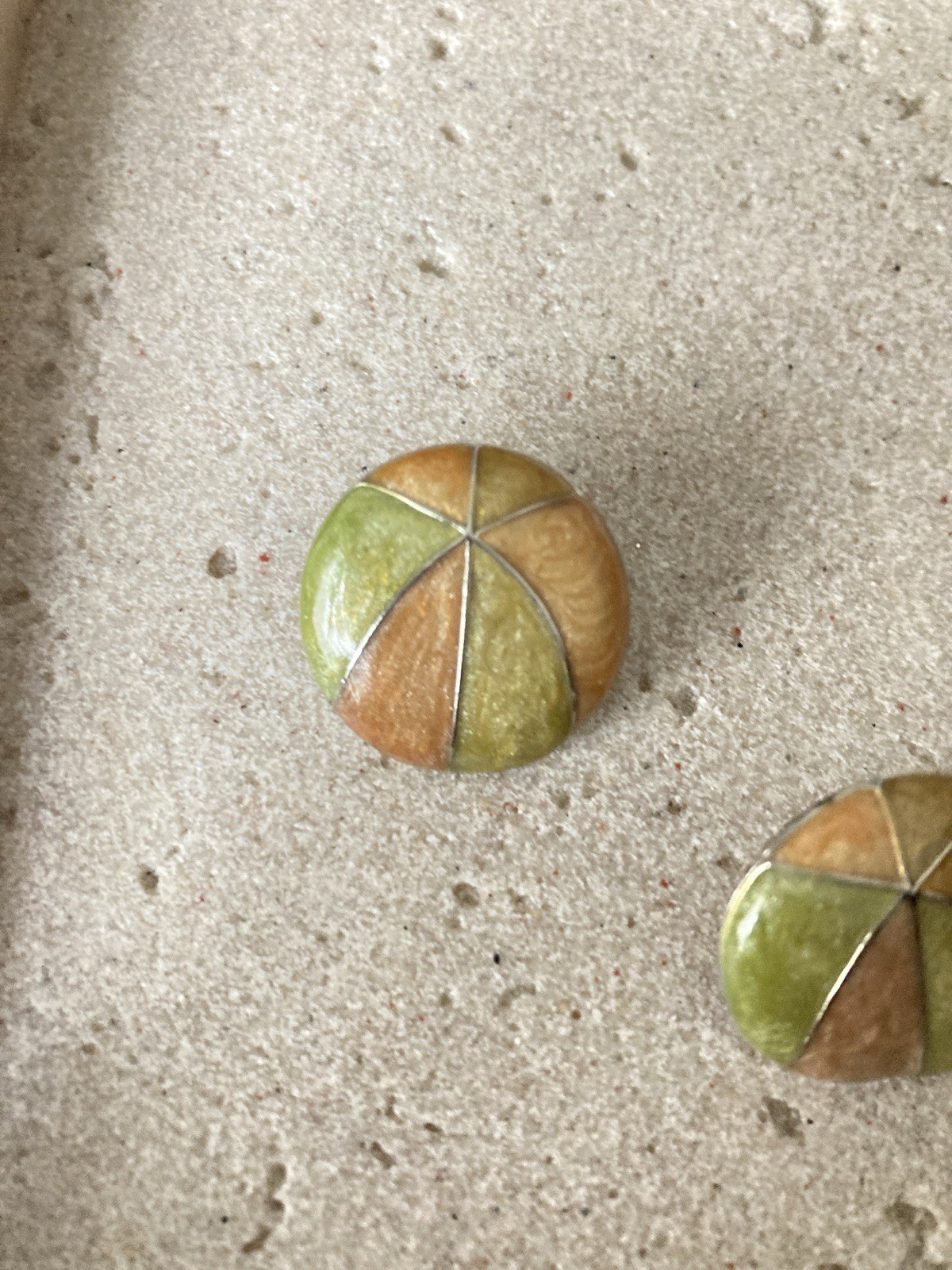 Vintage Enamel Dome Stud Earrings Orange Green Yellow Silver Tone Mod Artsy