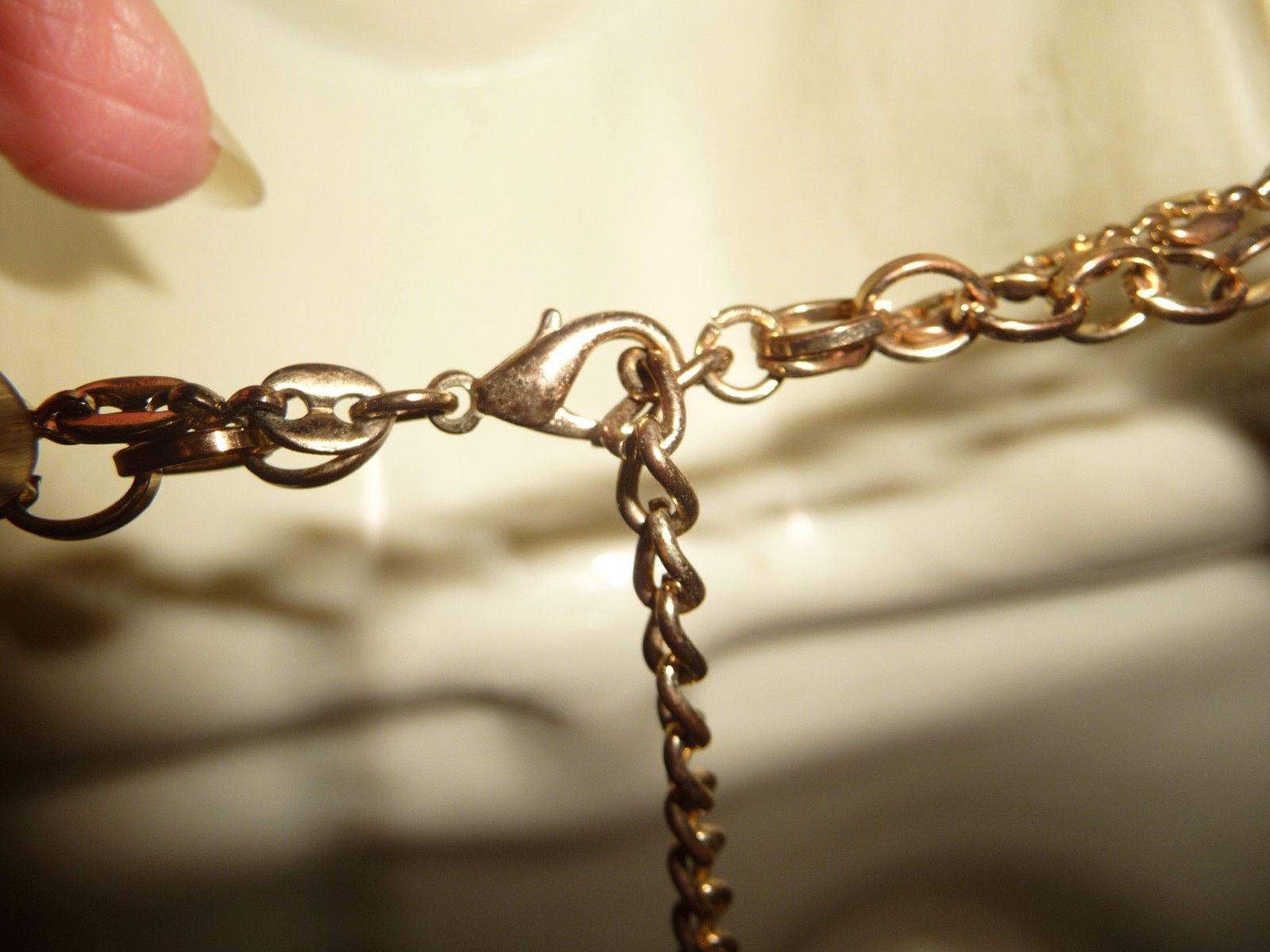 LAYERED 2 STRANDS GOLD TONE CHAIN W DESIGNLINK W RHINESTONES NECKLACE #26/19