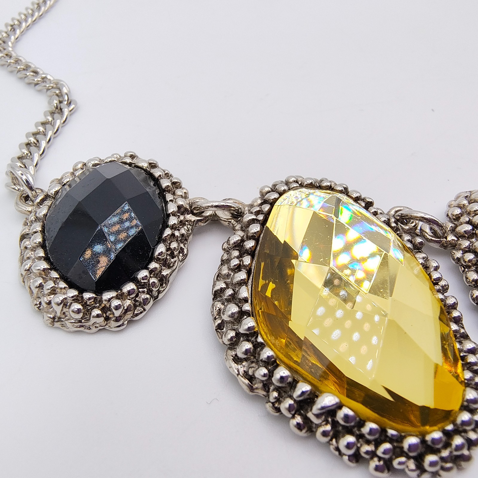 Y2K Retro Glam Statement Necklace Silver Tone Acrylic Rhinestone Boho Chic