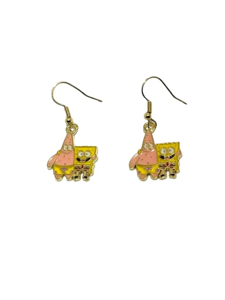 Sponge Cartoon Bob and Patrick Best Friends Metal Enamel French Wire Earrings
