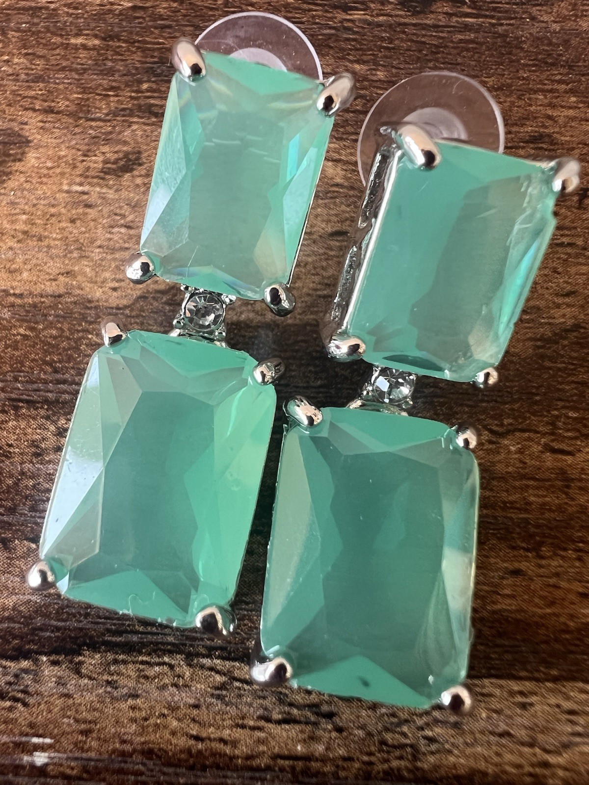 GORGEOUS 🔥 Simulated Teal Paraiba Tourmaline Rhinestone Dangle Drop Earrings