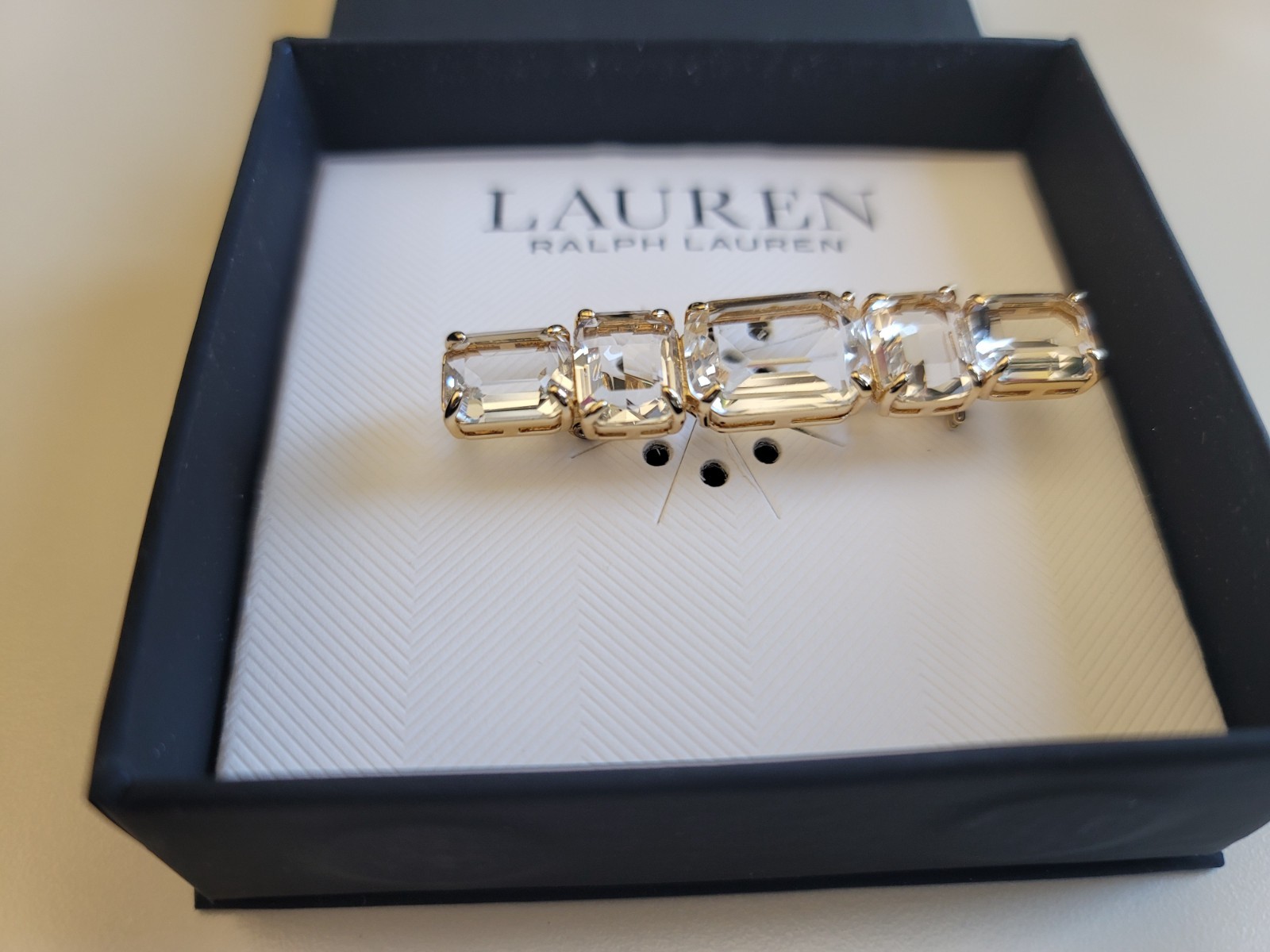 LAUREN Ralph Lauren Crystal Stone Gold Tone Pin New in Box 064244 7879919