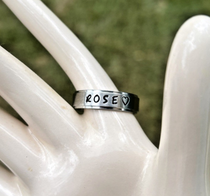 6mm Brushed Silver Personalized Hand Stamped Stainless Steel Rings
