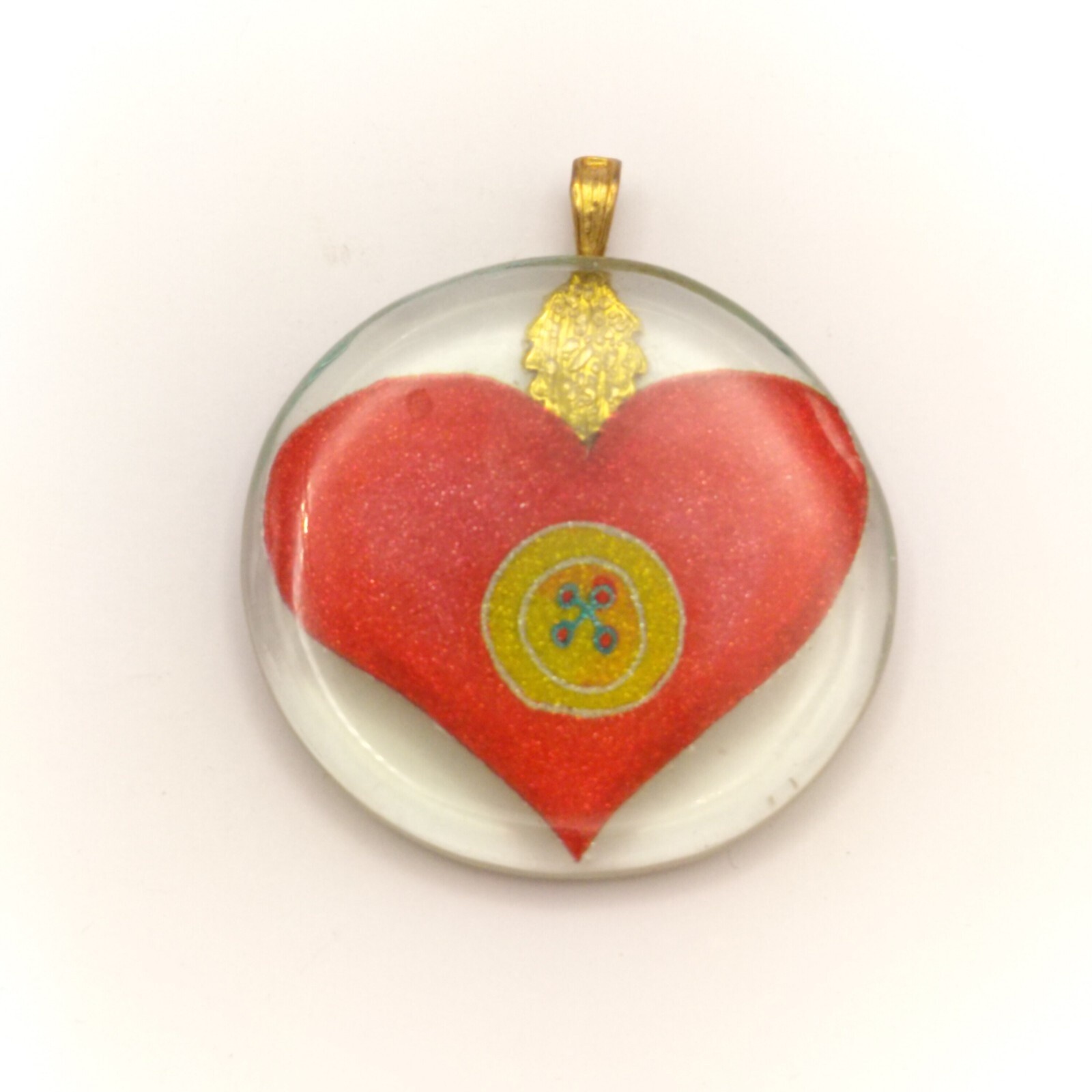 Round Pendant Heart Button Clear Resin Art