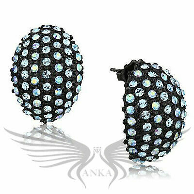 Beautiful Top Grade Aquamarine Crystal Cocktail Black Ion Plated Earrings Tk1459