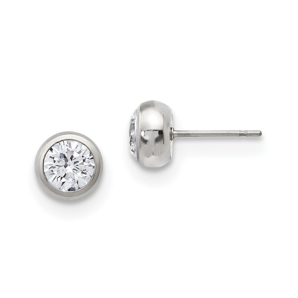 Stainless Steel Polished 6mm Bezel CZ Stud Post Earrings