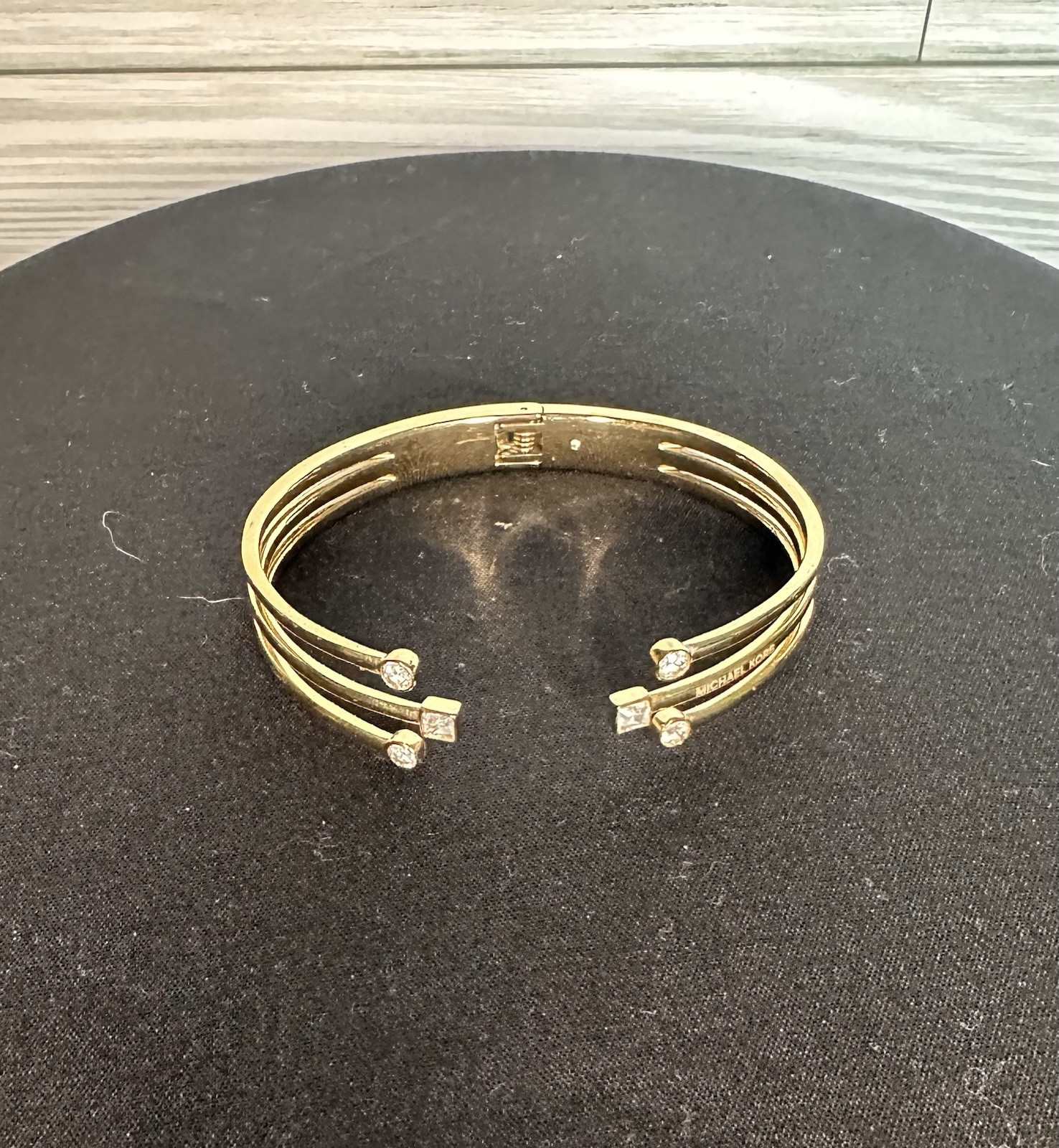 Michael Kors CZ Open Cuff Bracelet Triple Row Gold Tone 6.5 In