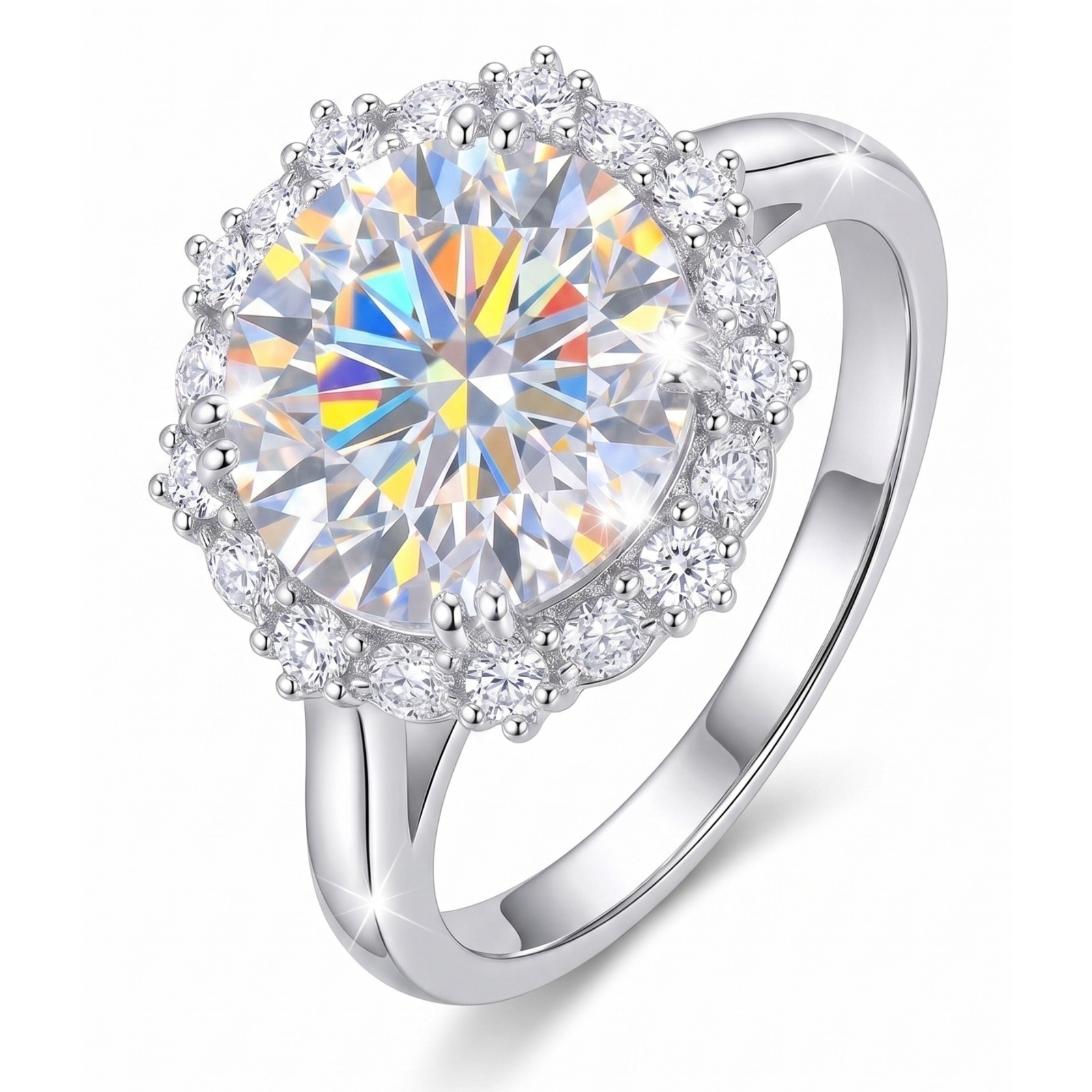 [US STOCK] 5CT CZ Halo Engagement Ring Silver Tone Adjustable Promise Gift Women