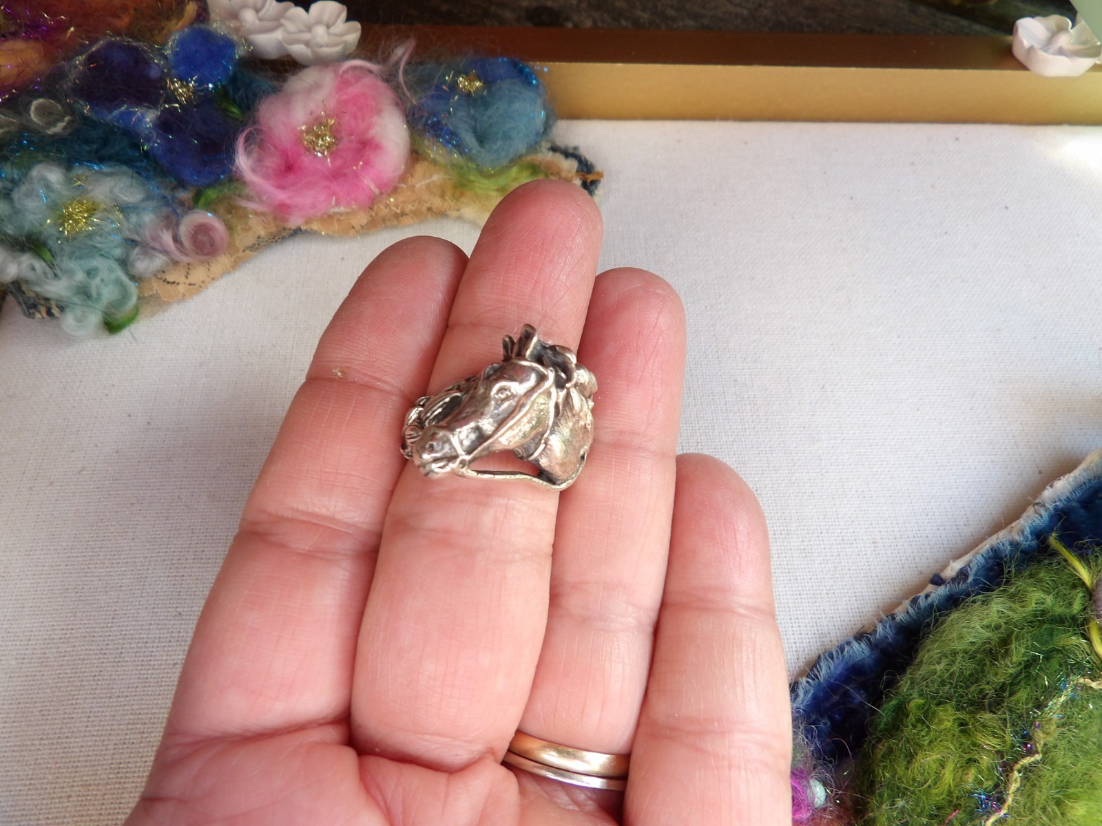 sterling silver ring, artisan, new, stamped, horse