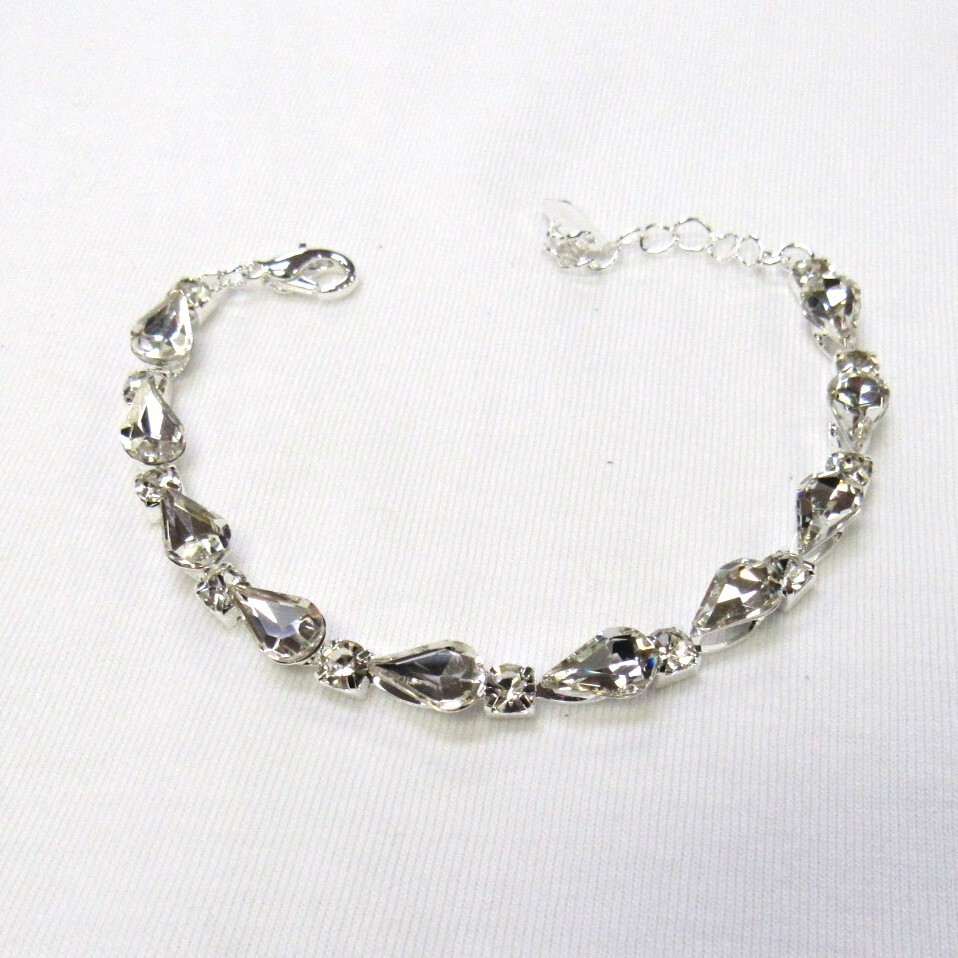 Silver Rhinestone Crystal Teardrop Sparkle Bracelet Prom Special Occasion # 3097