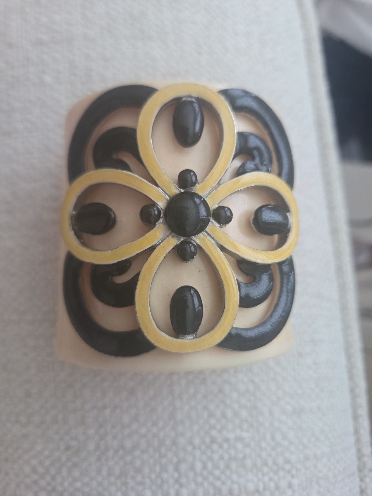 MCM Style Tory Burch Resin Wide Bangle With Metal Emblem