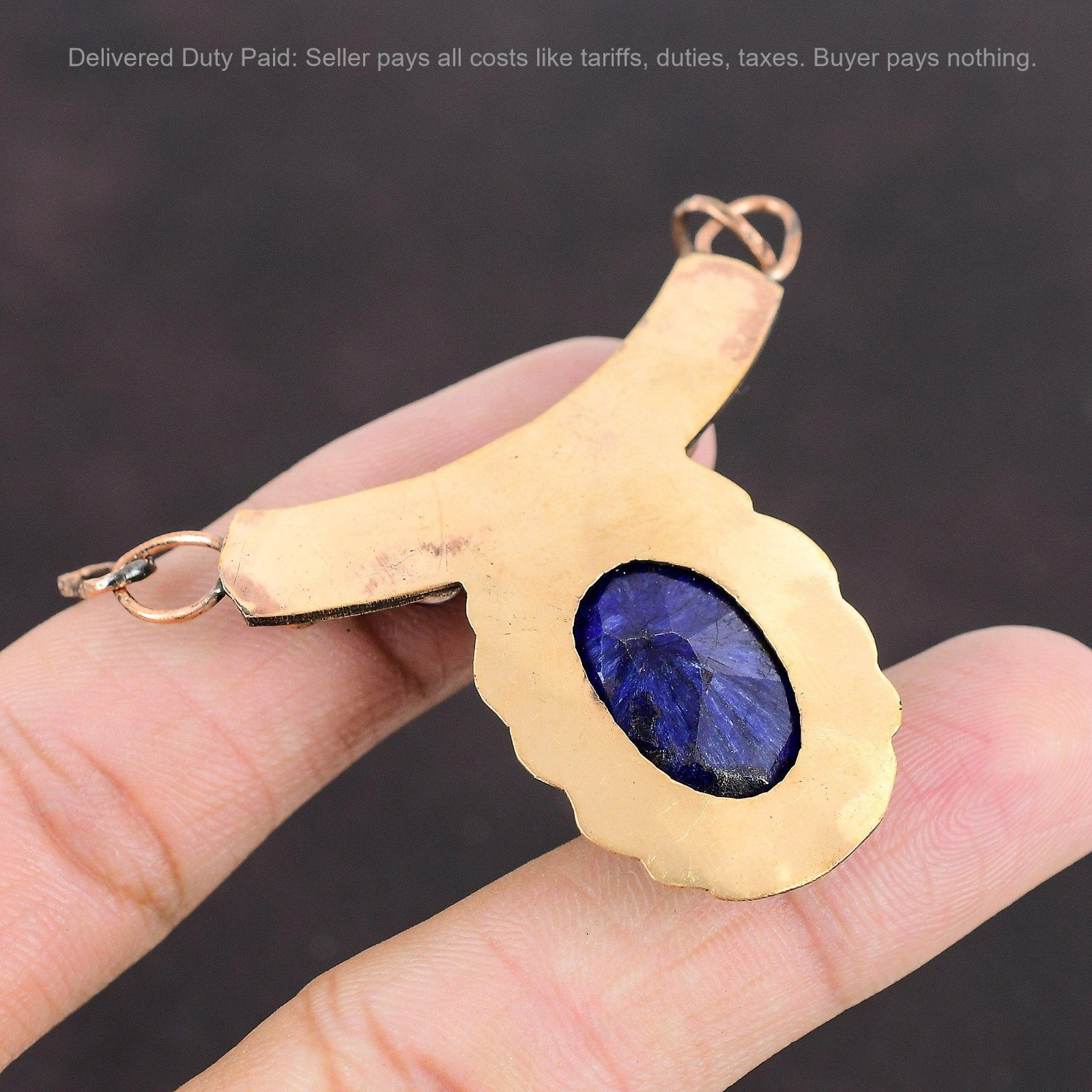 Christmas Sale Copper Oval Natural Blue Saphire African Amethyst Wedding Pendant