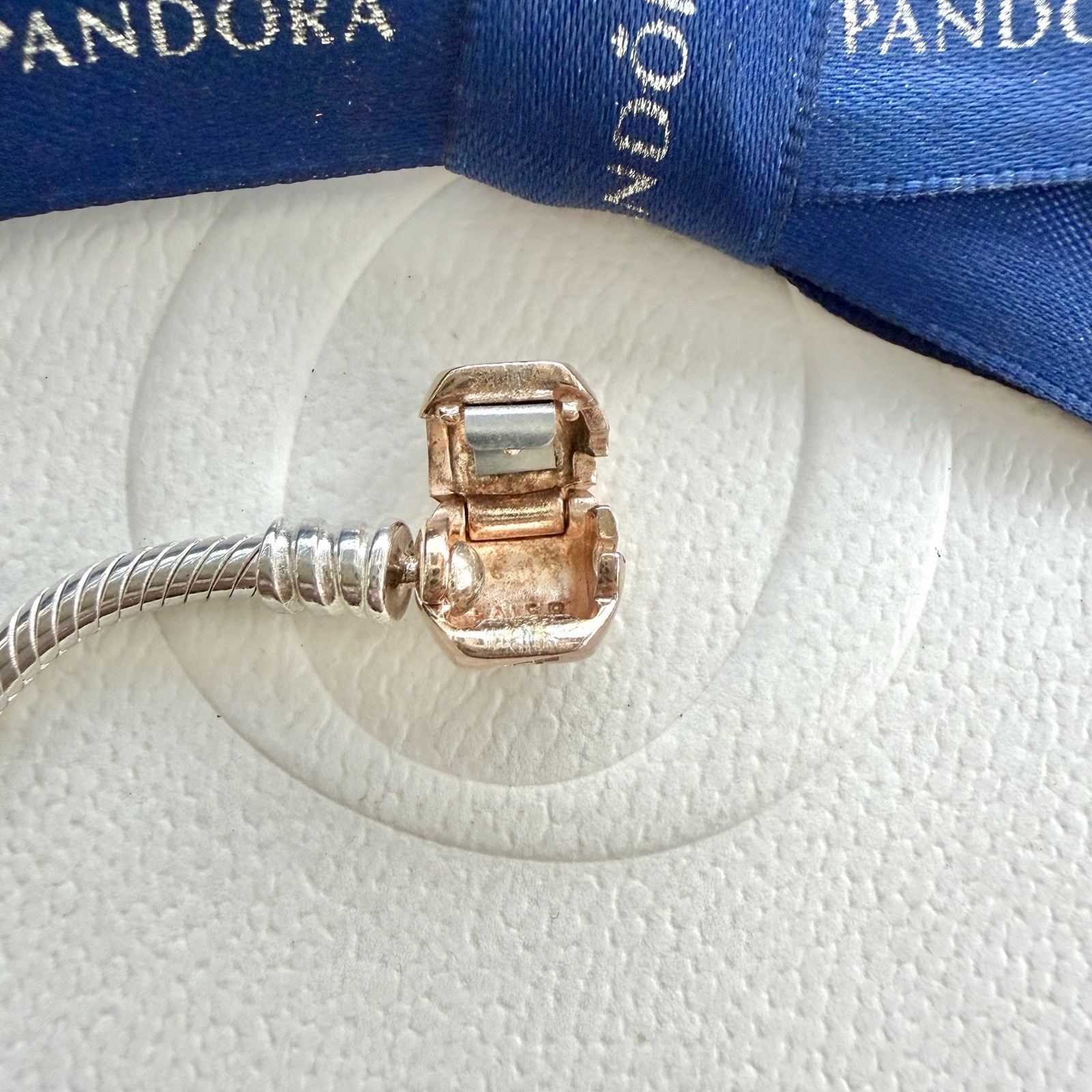 Authentic Pandora Silver ROSE Clasp Moments Snake Chain Bracelet 20cm #580702