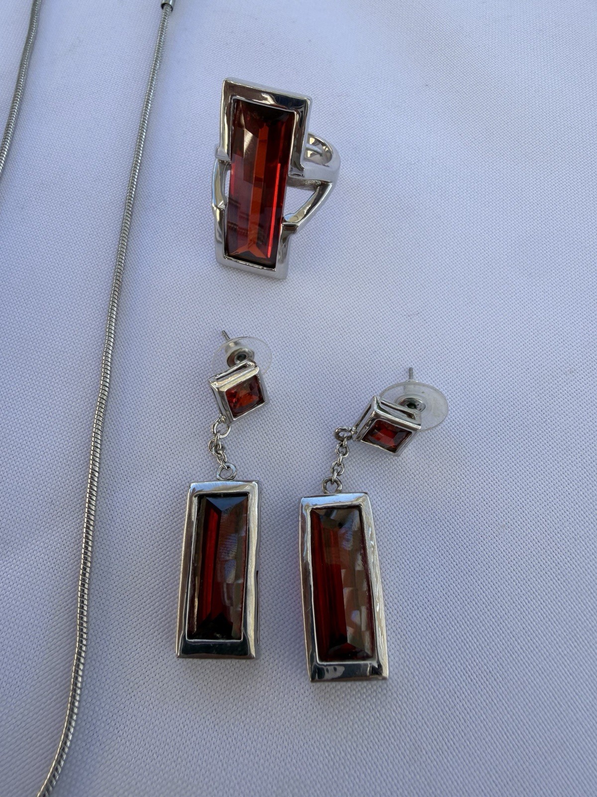 Park Lane Necklace Set 925 Garnet Necklace, Earrings, Ring And Bracelet