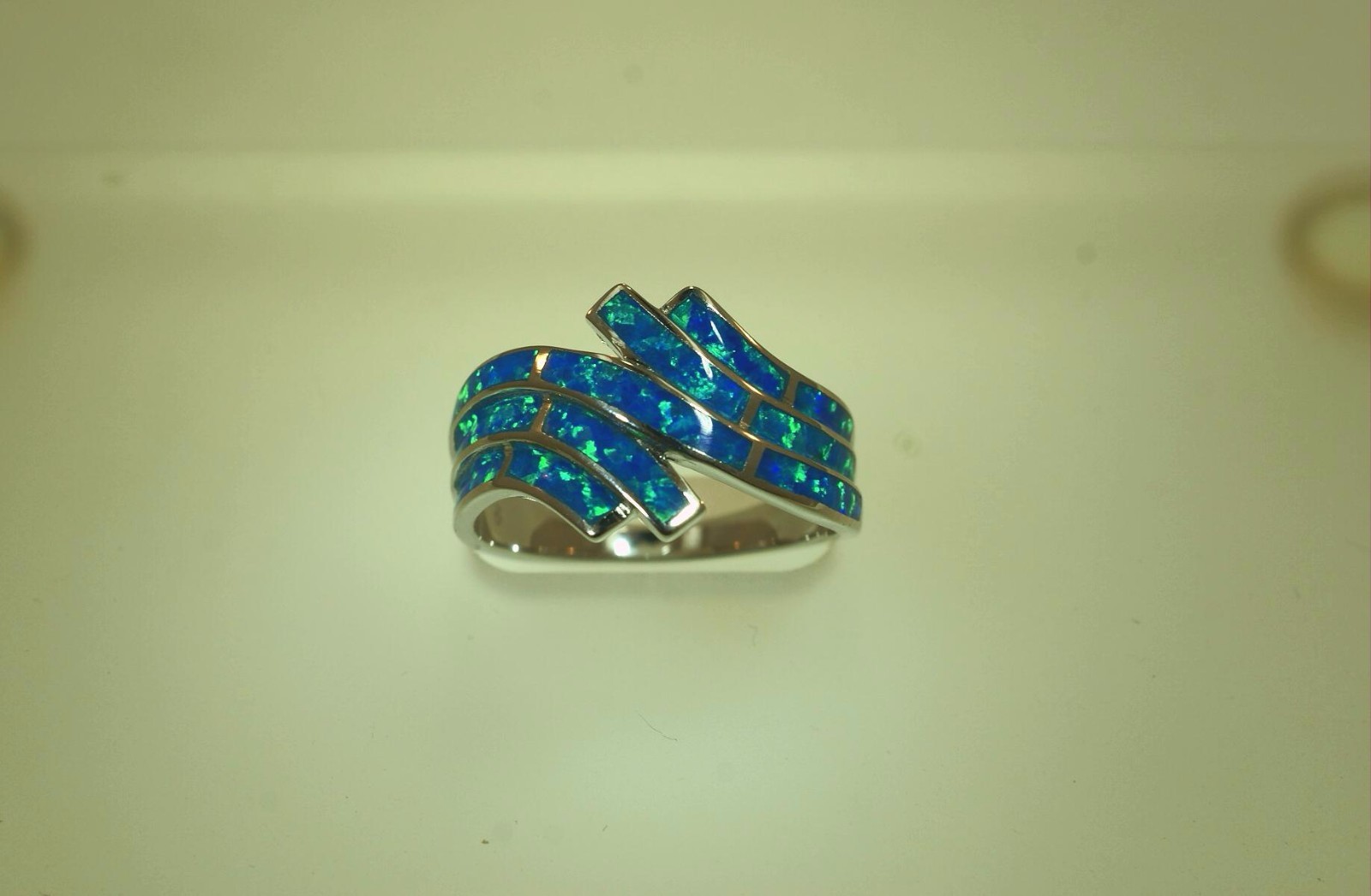 15MM HAWAIIAN RHODIUM ON 925 SILVER INLAID OPAL BREAKING OCEAN WAVE RING 5-10 #2