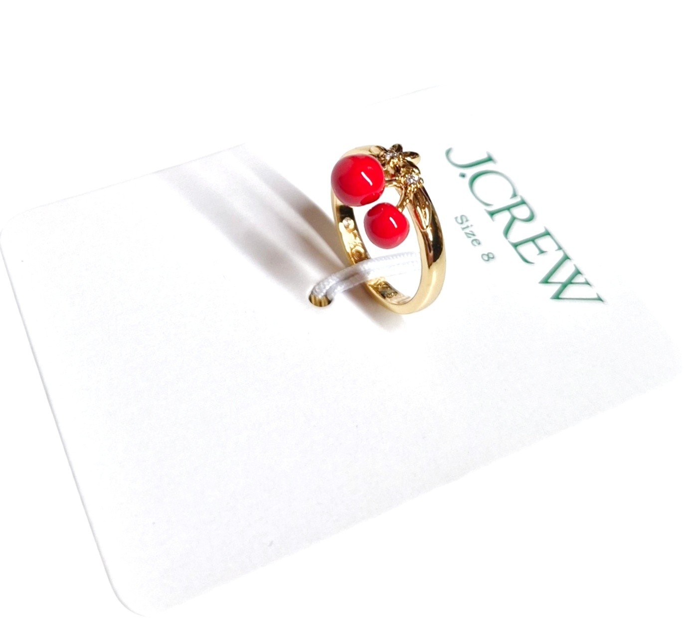 J.Crew Cherry Charm Ring Size 8 Crimson Cinders Red Brass Multi-Color CQ990 New