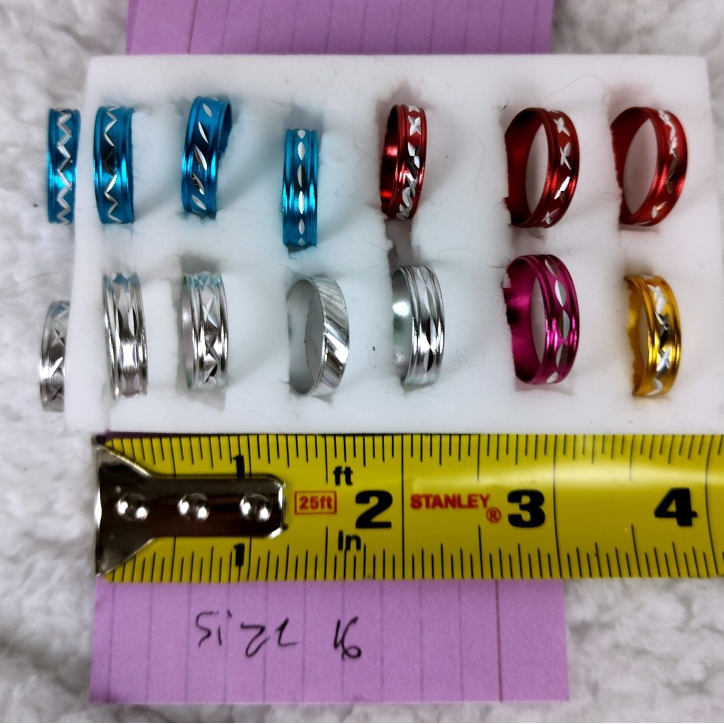 Aluminum Diamond Cut Band Rings Multicolor Etched 5pc Size 6 Set