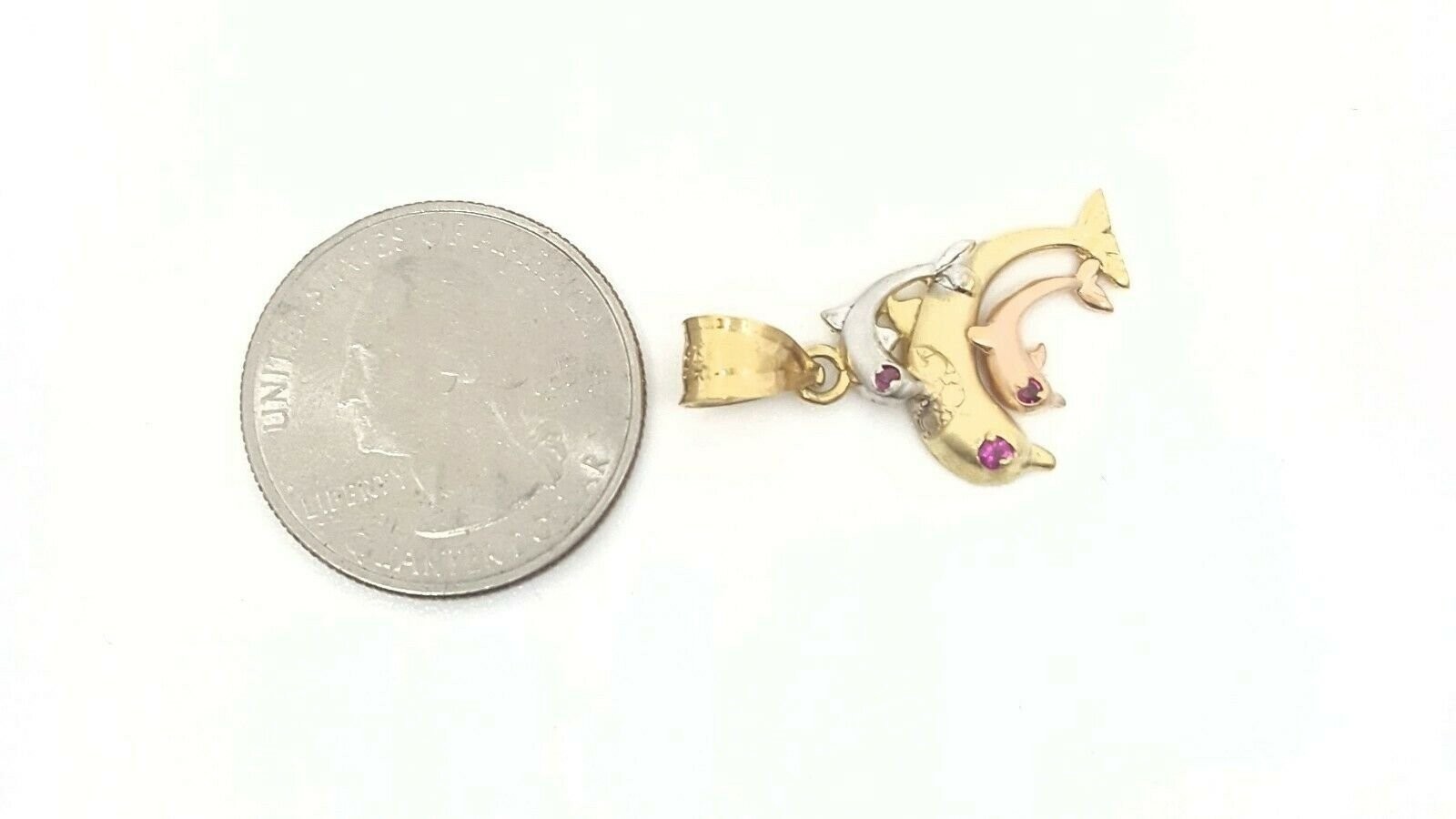 New 14k tri color Gold 3 dolphins Pendant charm gift fine jewelry for her 2.4g