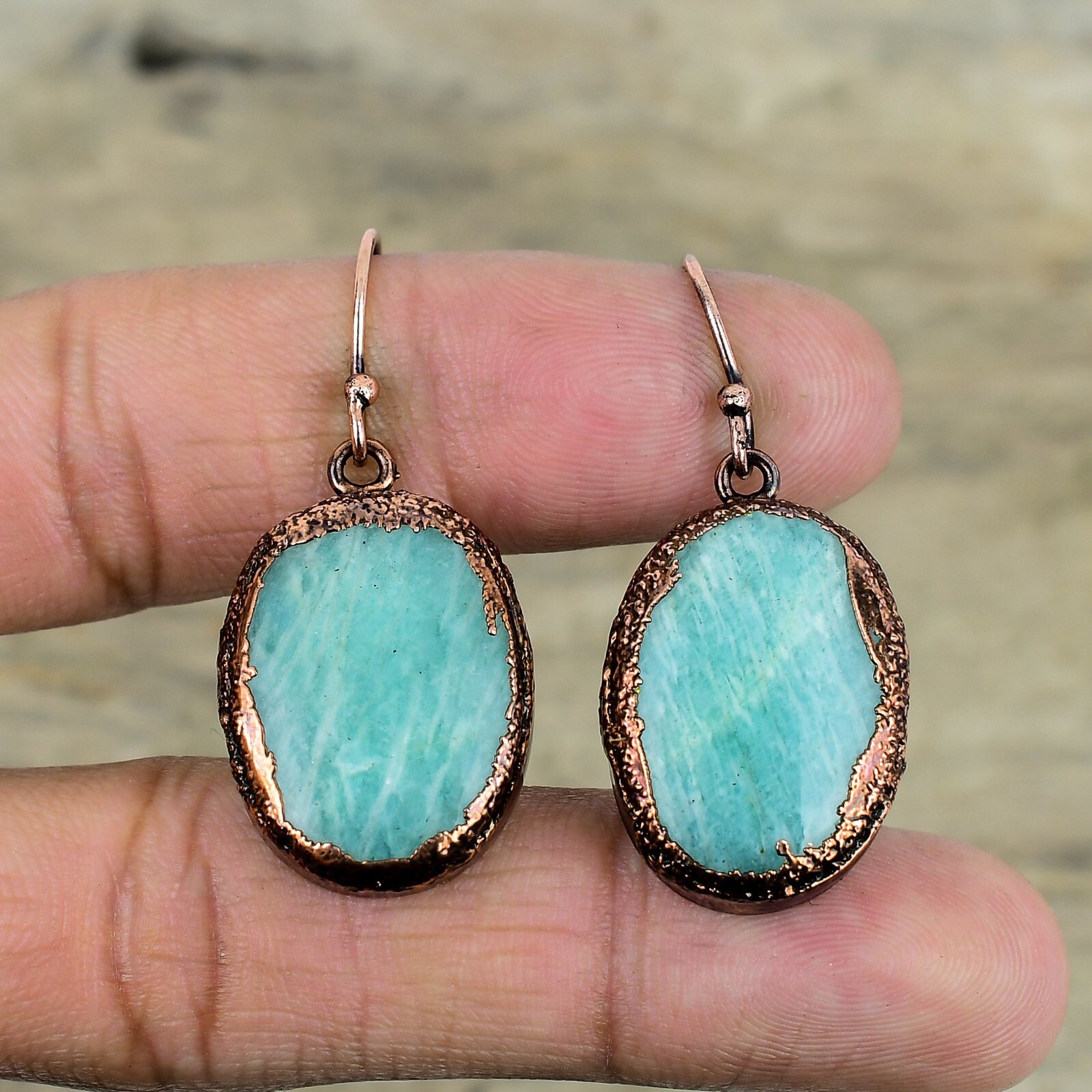 Amazonite Copper Gift For Sister Electroformed Drop/Dangle Earrings 1.81″
