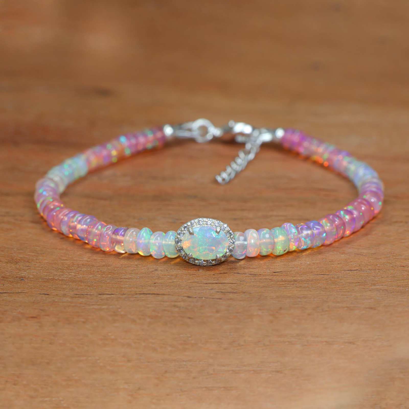 Smooth Pink Opal Gemstone Shaded Beads Bracelet, Multifire Fire Opal Bracelet
