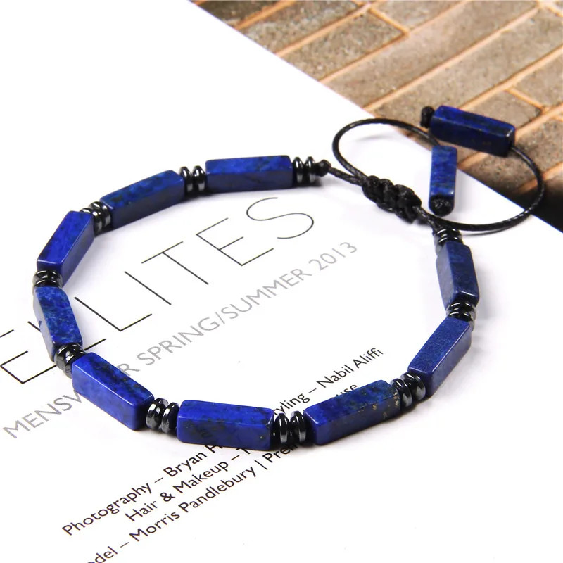 Natural Stone Bracelet Rectangle Lapis Lazuli Agates Tiger Eye Beads Adjustable
