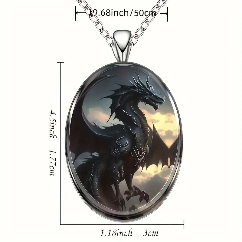 Dragon Dark Oval Jewelry Vintage Silvery Magical Gothic Pendant Necklace