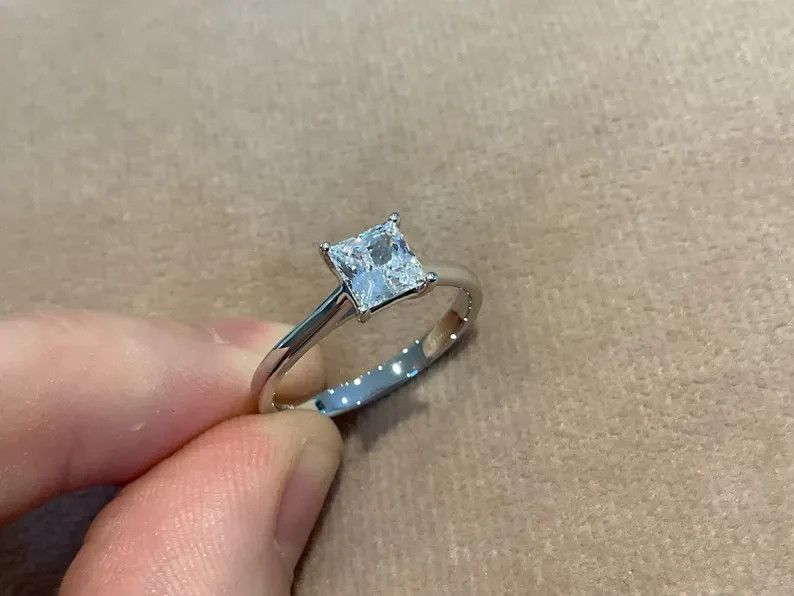 2Ct Princess Cut Simulated Diamond Promise Band Ring 14k White Gold Over Silver