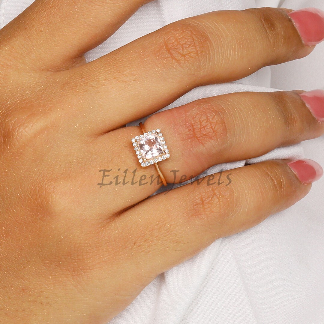 1.25 Ct Cushion Cut Morganite Ring Morganite Rose Gold Ring Morganite Ring