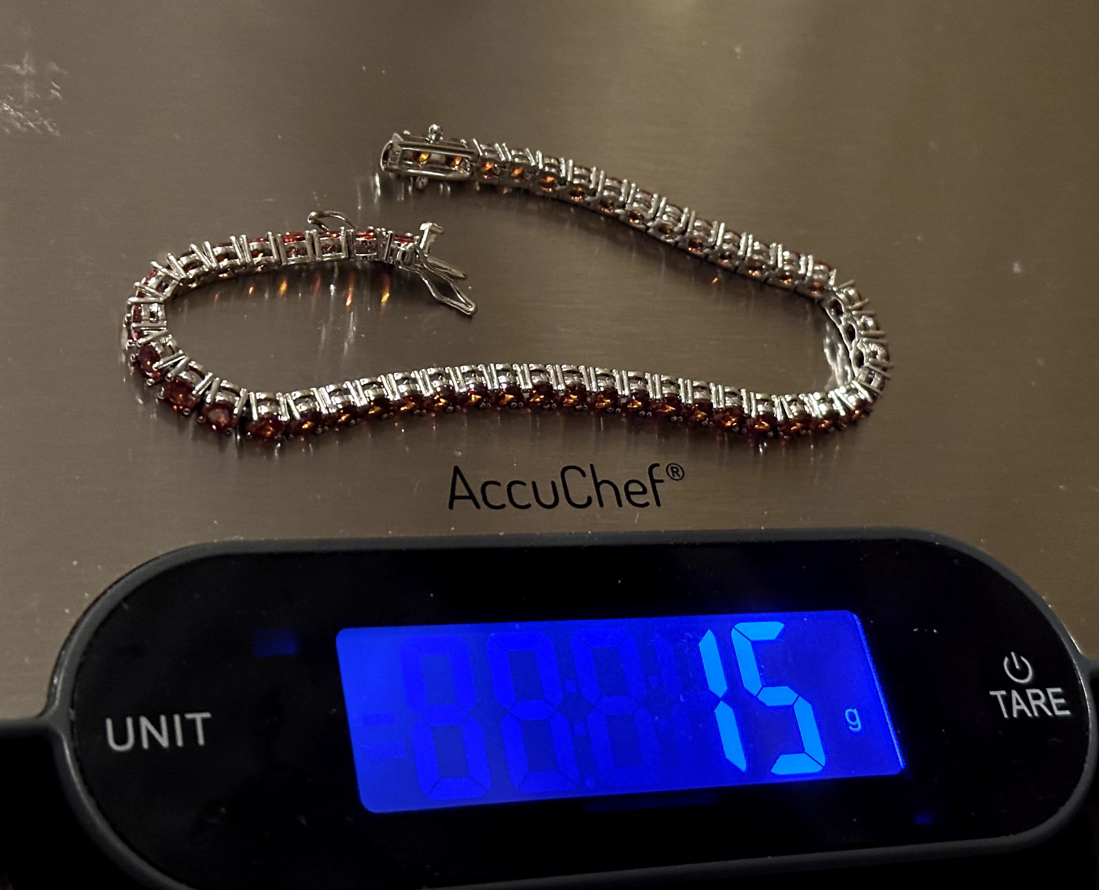 14k STAMPED 4mm AMBER RUBY Sapphire Tennis BRACELET 12ct Lab Sim VVS Diamond Gem