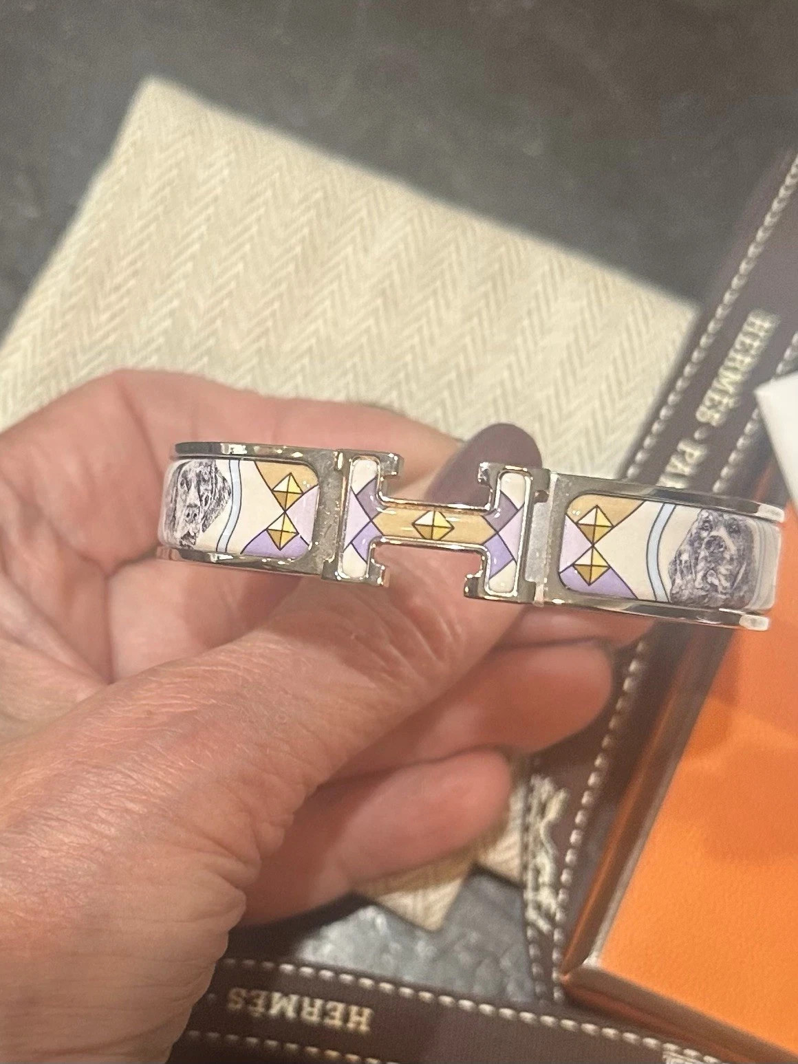 HERMÈS Enamel Clic H Colliers de Chien Four Dog Palladium PM Bracelet