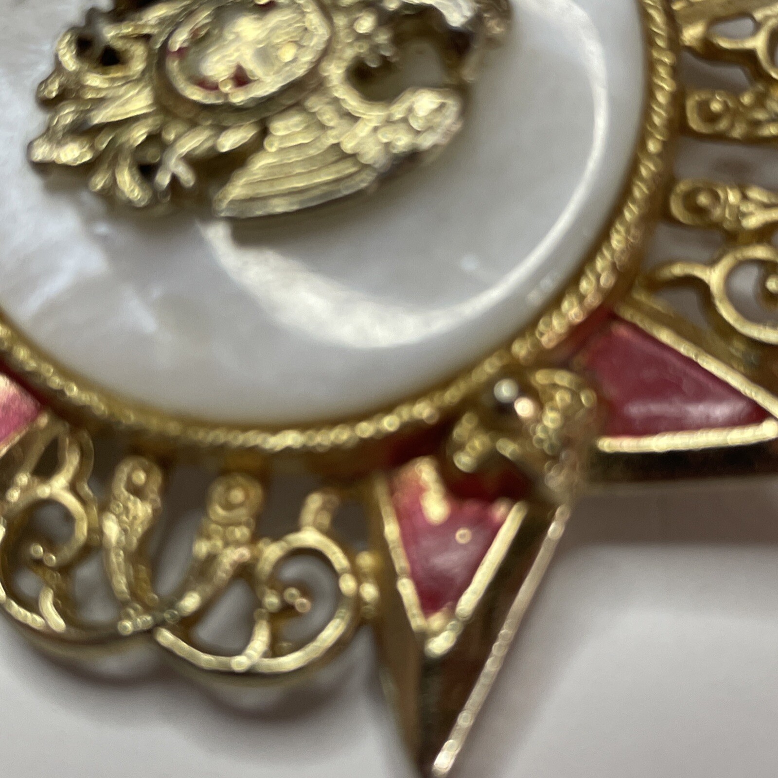 Coro Brooch Pin Mother of Pearl Double Eagle Crest Signed Vintage Army