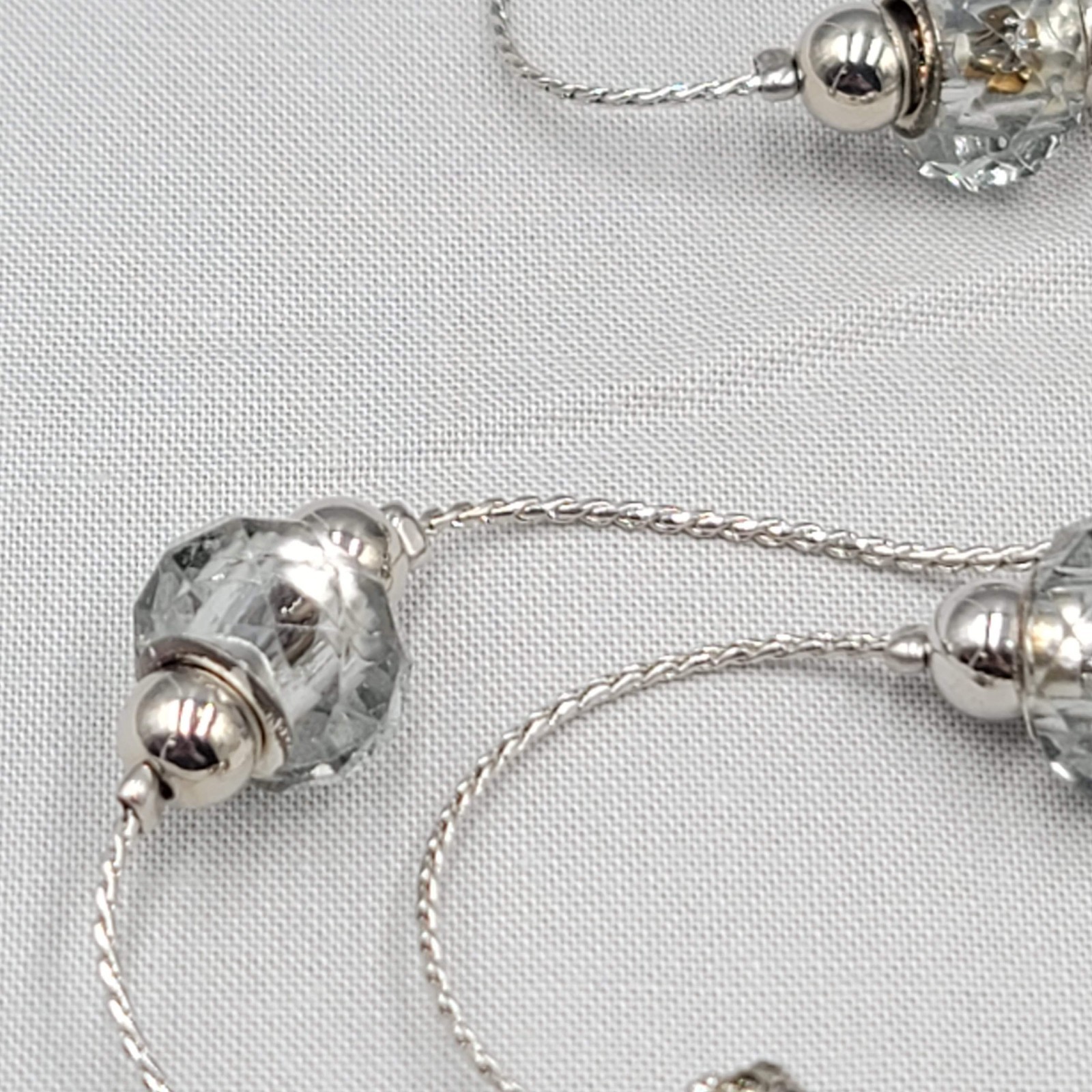 Signed Station Necklace Silver tone Glass Long 36 in