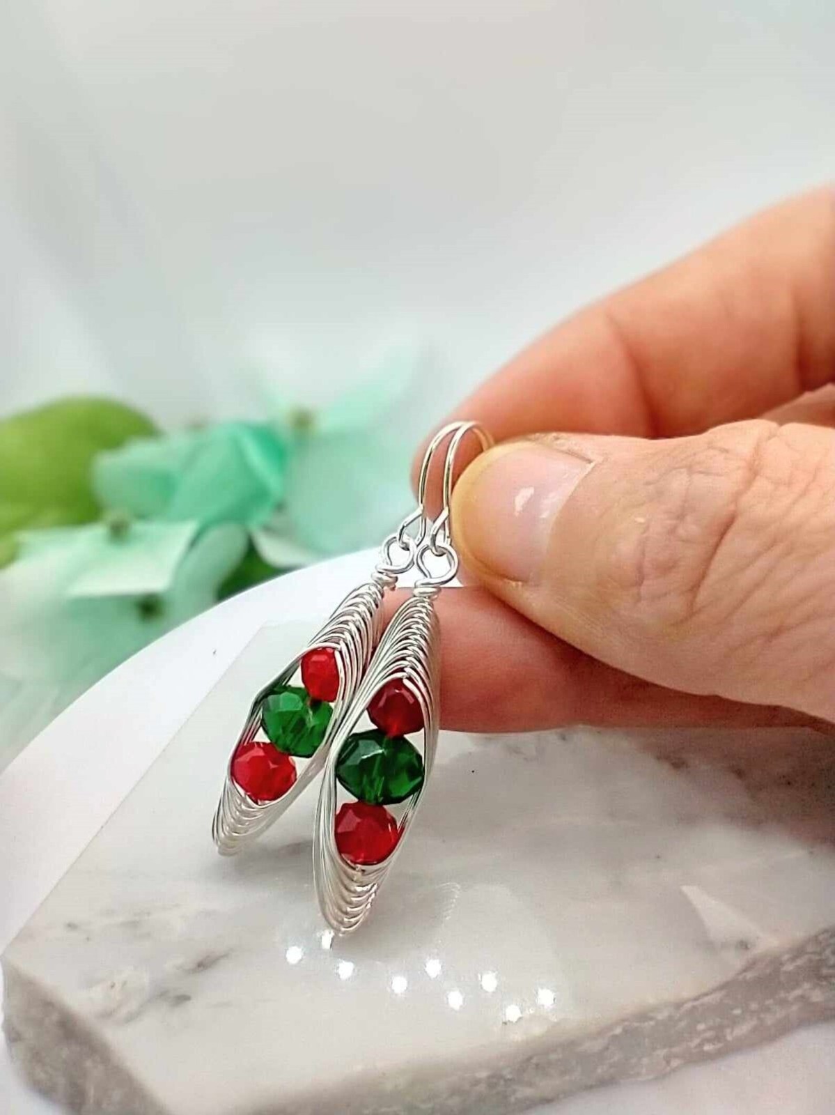 Wire Braided Christmas Earrings, Christmas Dangle Earrings, Stocking Stuffer