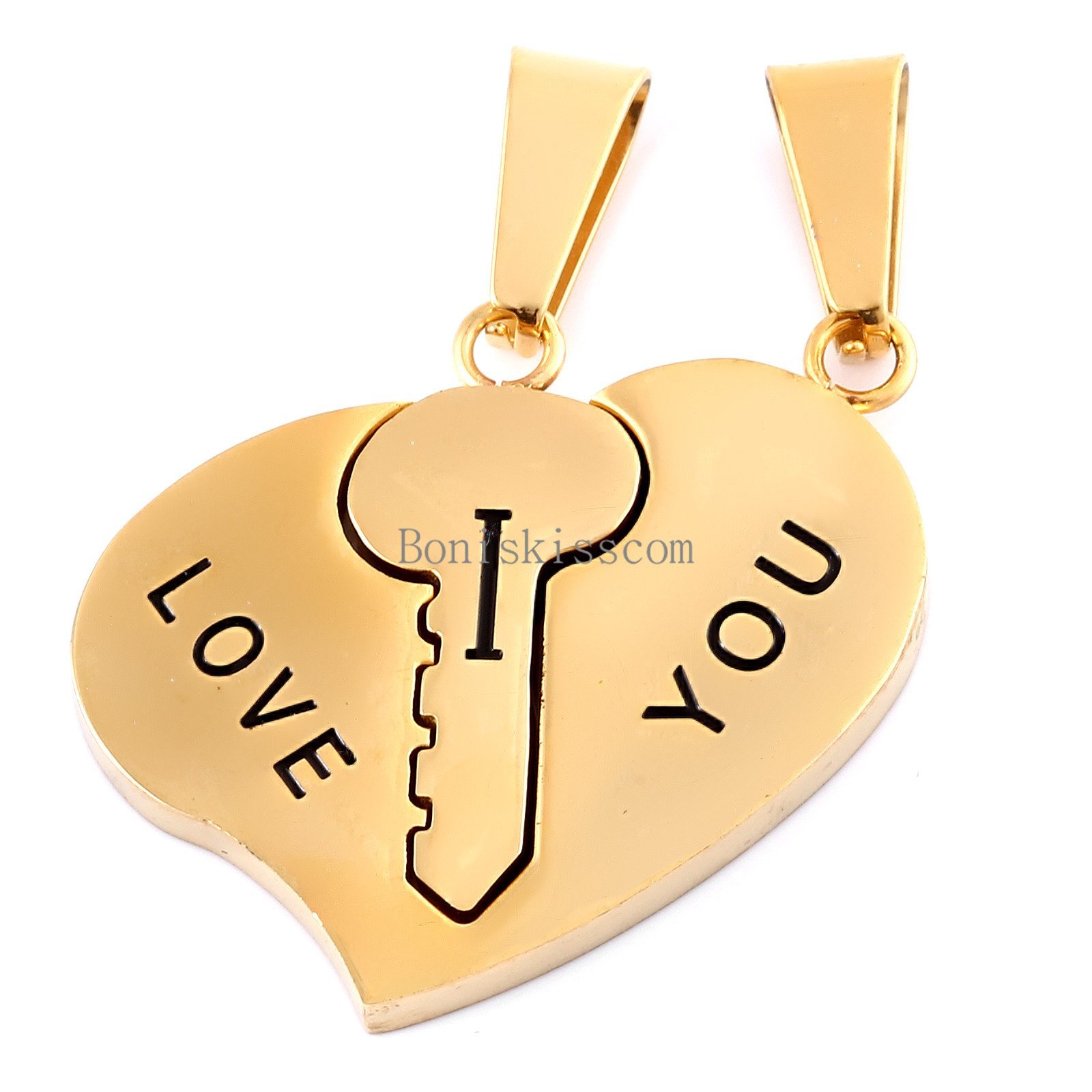 Stainless Steel Couples Key to Heart Pendants “I Love You” Love Necklace 1 Pair