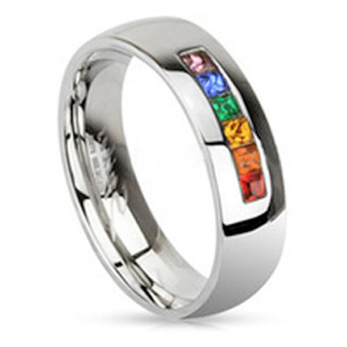 Pride Shack – Lesbian Gay Pride Wedding Ring Band – Rainbow String Smooth Round