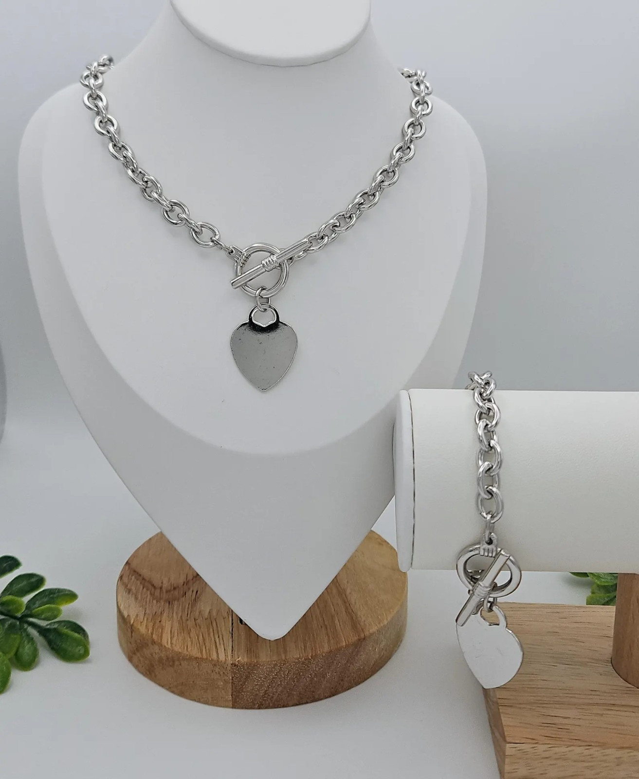 Gold Toggle & Tag Necklace & Bracelet Set, 14k Heavy Plated Gold or Silver