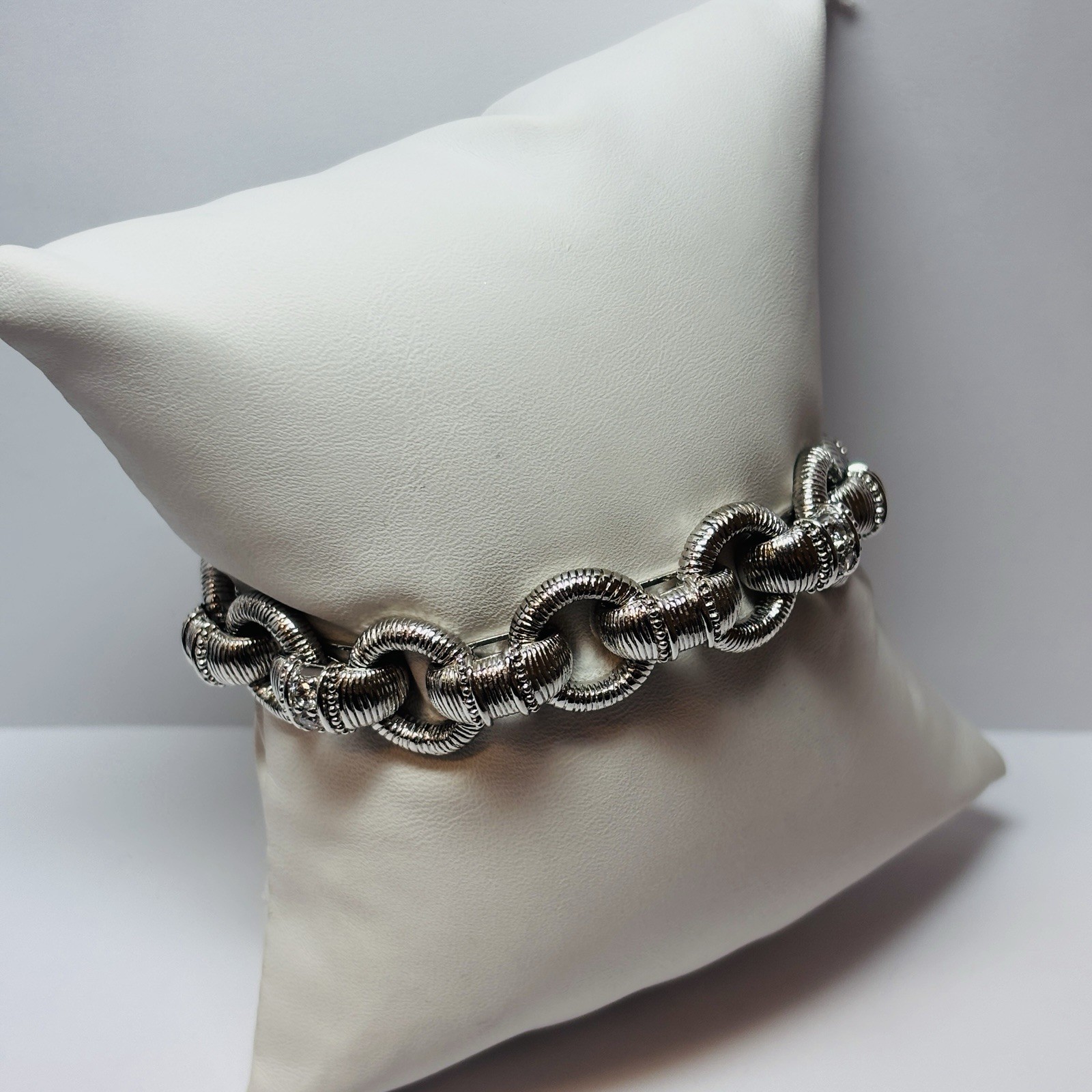 Judith Ripka Sterling 925 Silver Rolo Link CZ Bracelet 8 in – 1.90