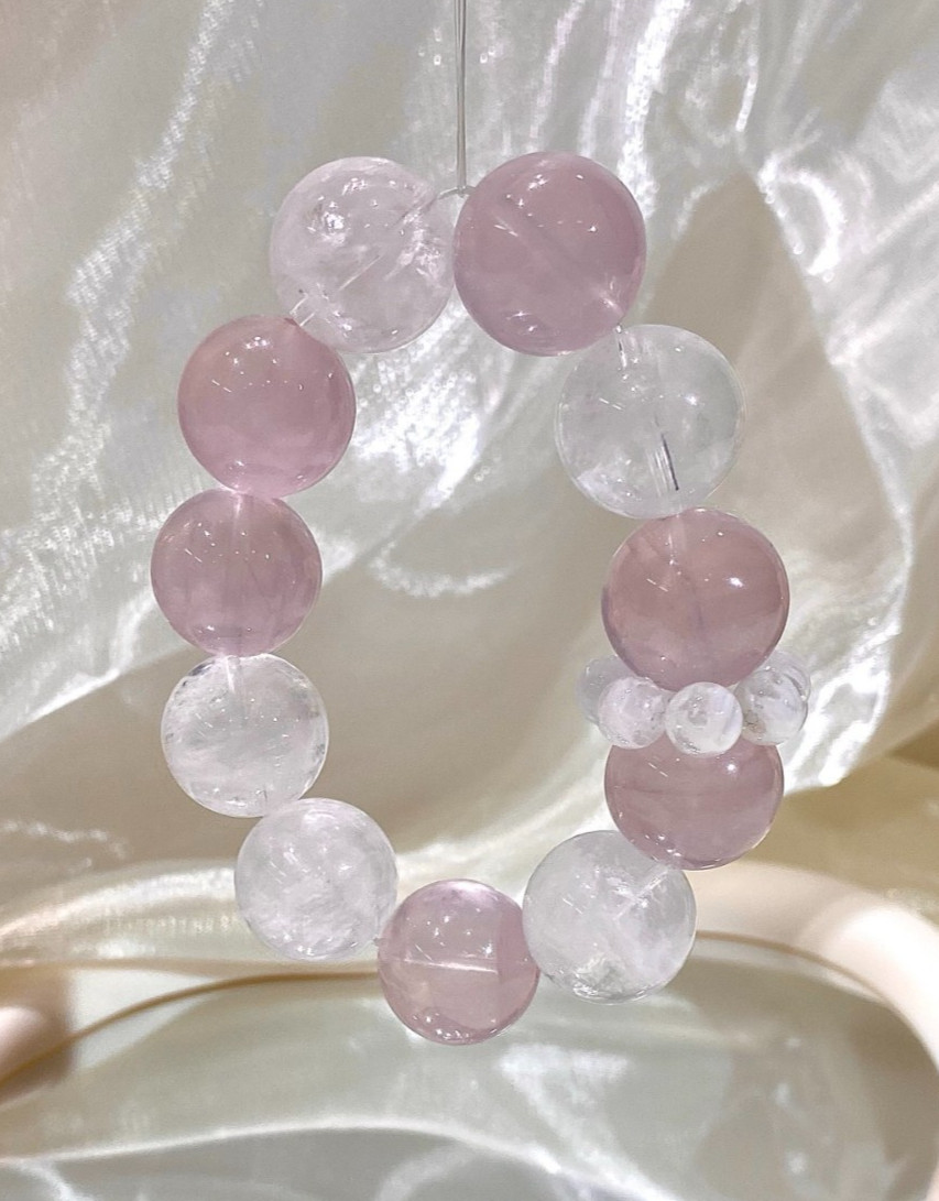 LUSA FEELA Natural Pink Crystal White Phantom Stretch Bracelet Gift Box