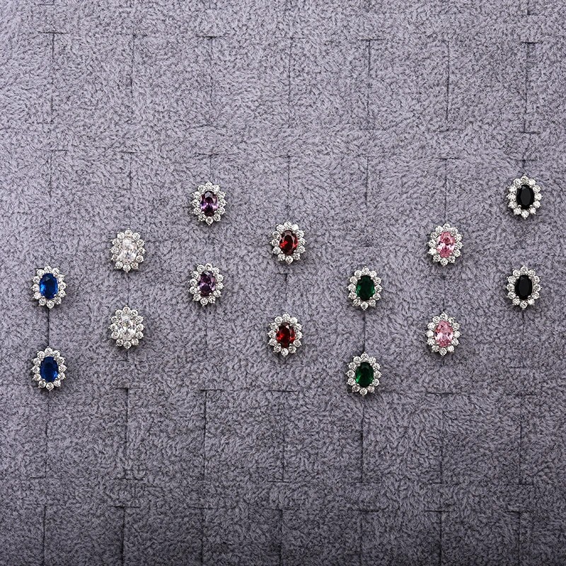 Oval CZ Stud Earrings Full Zircon Wedding Luxury Fashion Jewelry Women