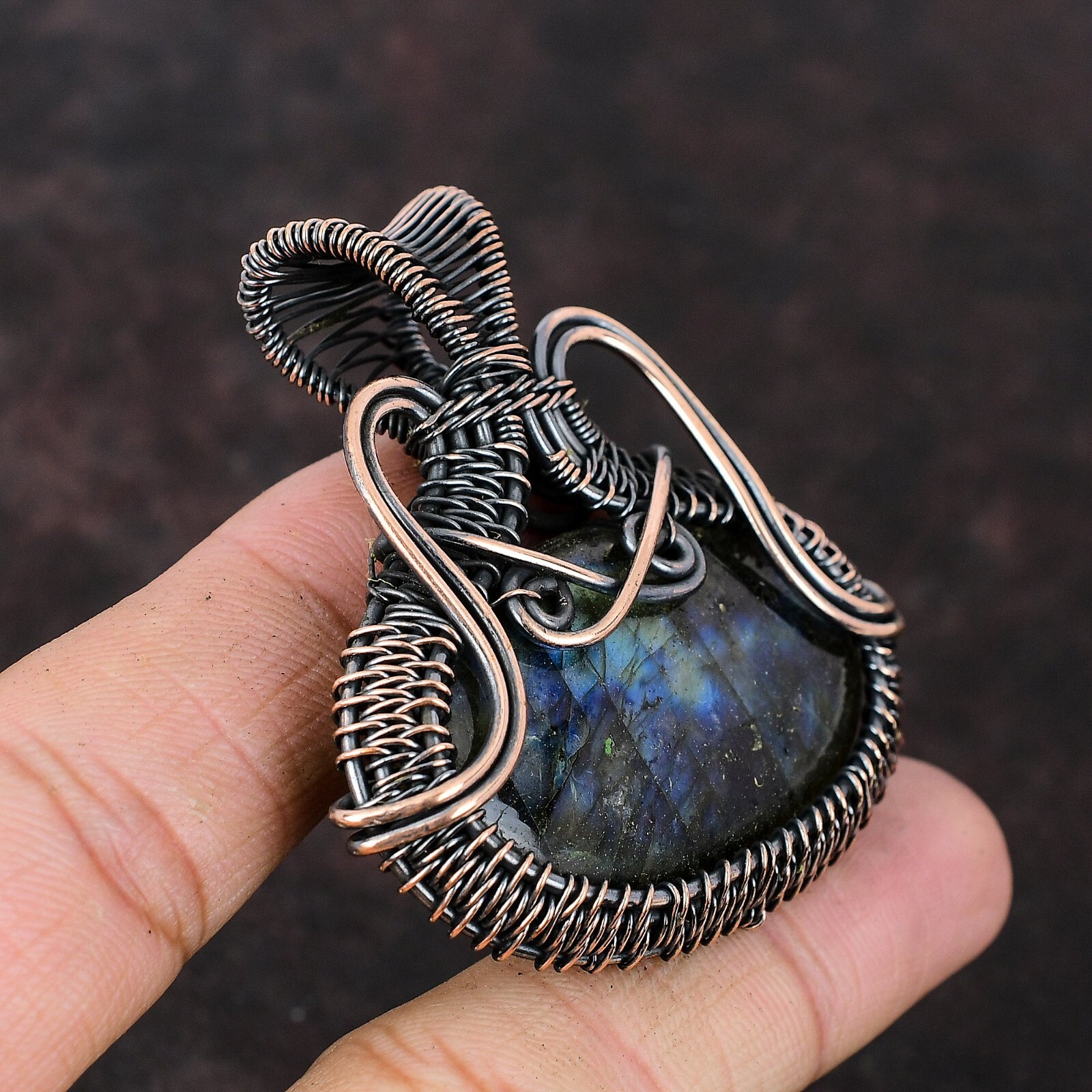 Labradorite Jewelry Copper Gift For Briedsmaid Wire Wrapped Pendant 2.2″