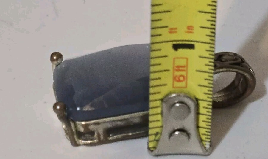 Pendant Gray Beveled Large Glass Stone Silver Tone Jewelry Metal Style Jewelry
