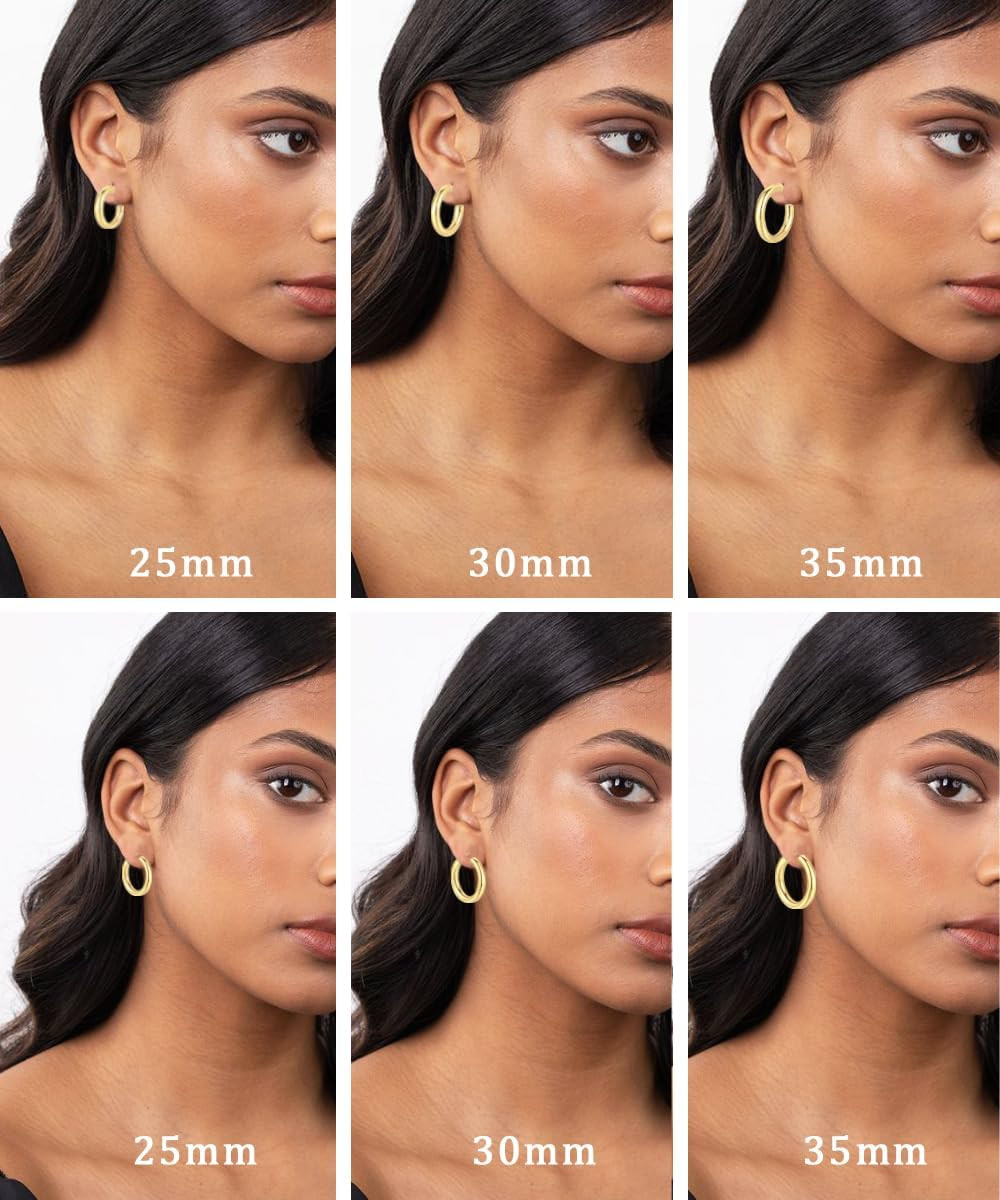 6 Pairs Simple Gold Hoop Earrings Set for Women Trendy, 14K Gold Plated Chunky H