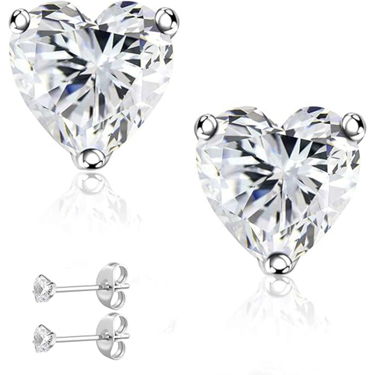 Elegant 925 Sterling Silver Heart Earrings Cubic Zirconia Womens Mens Jewelry US