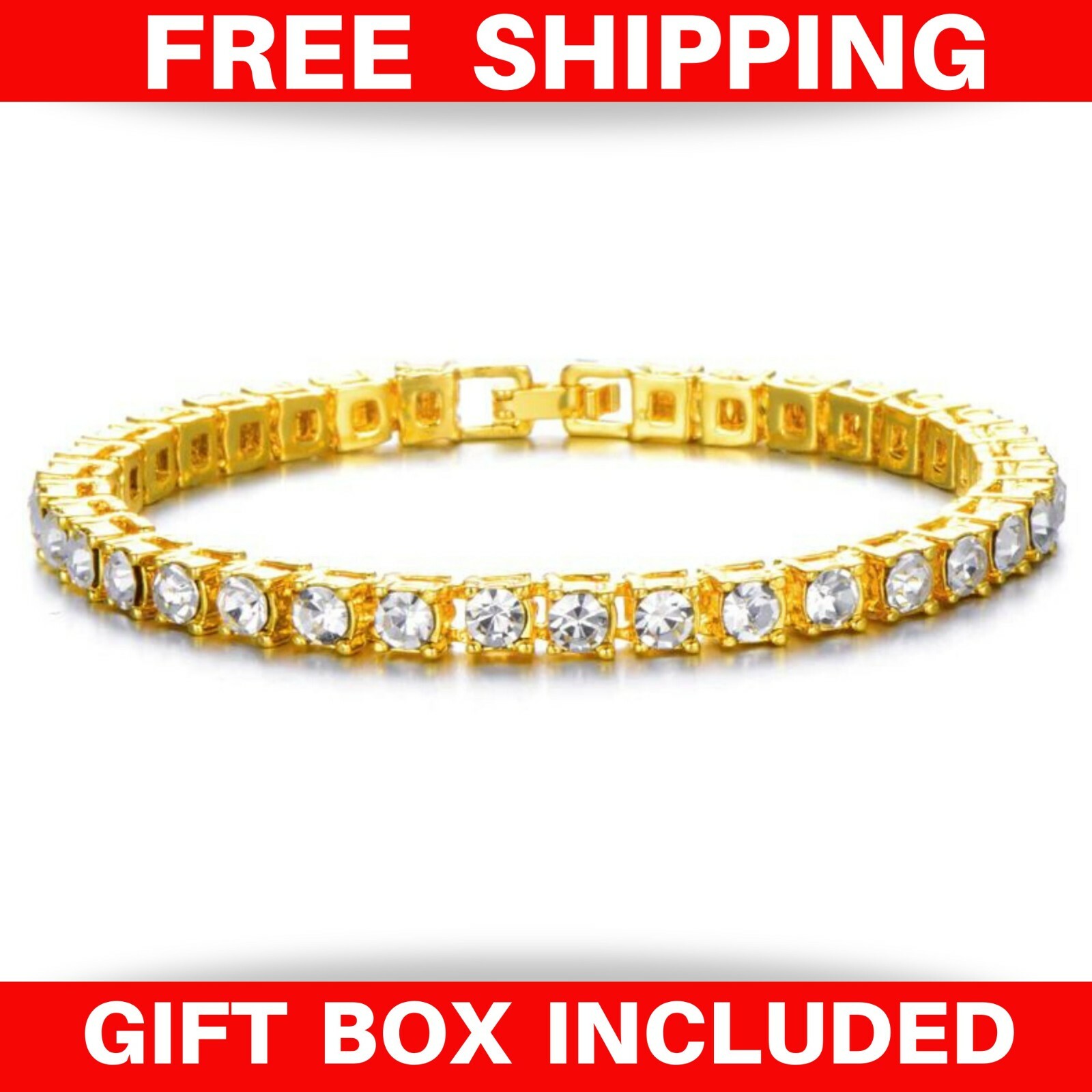 💎💎💎 Women Tennis Bracelet CZ Cubic Zirconia Gold 20cm/8in Mother’s Day Gift