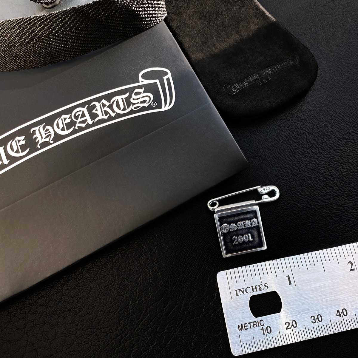 Authentic Chrome Hearts Osaka Safety Frame Pin + CH Pouch and Gift Bag