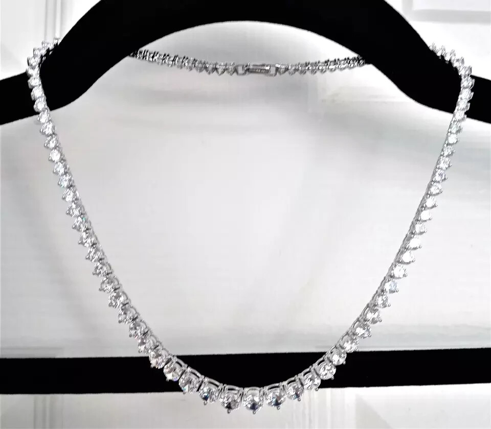 Vintage Neiman Marcus CZ Tennis Necklace 925 Sterling Rhodium Plated 16” New